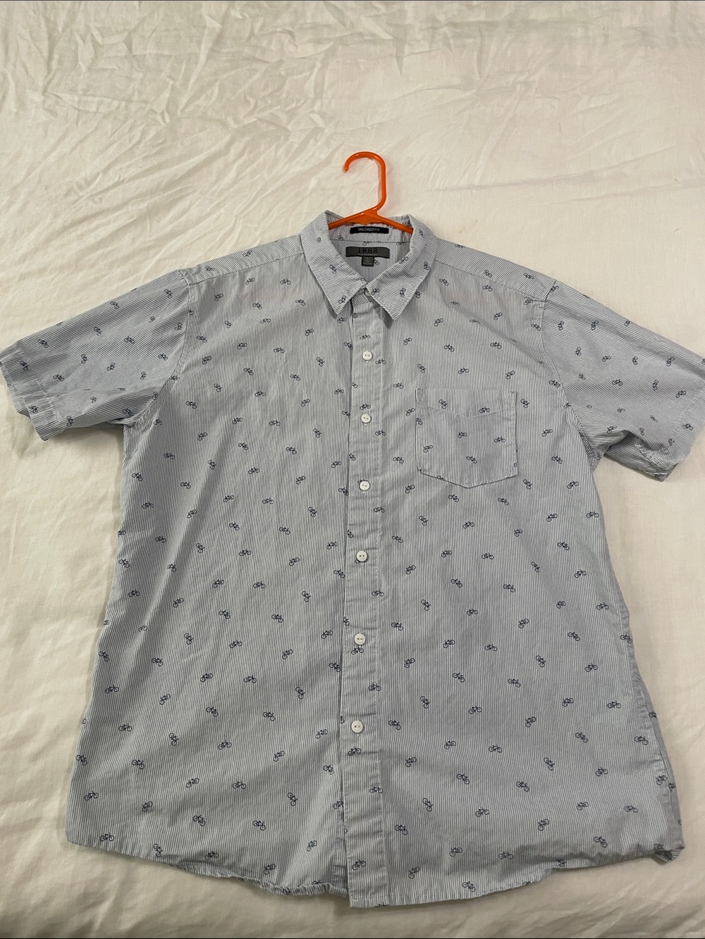 Saddlebred Light Blue Short-Sleeve Button-Down with Navy Micro Bike Print